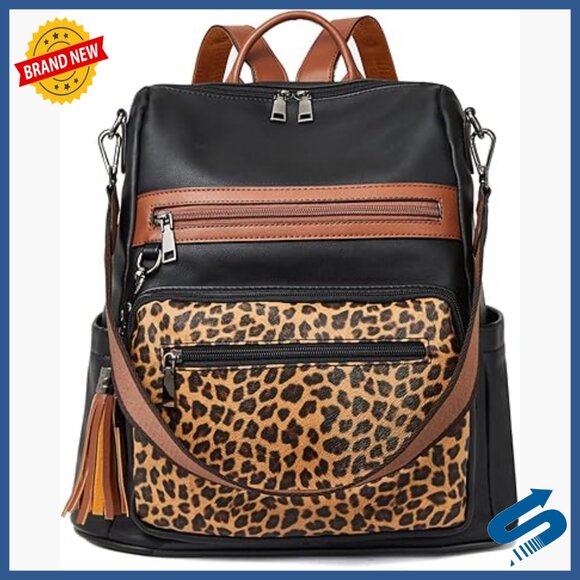 Large Vegan Leather Travel Backpack Purse with Multiple Compartments